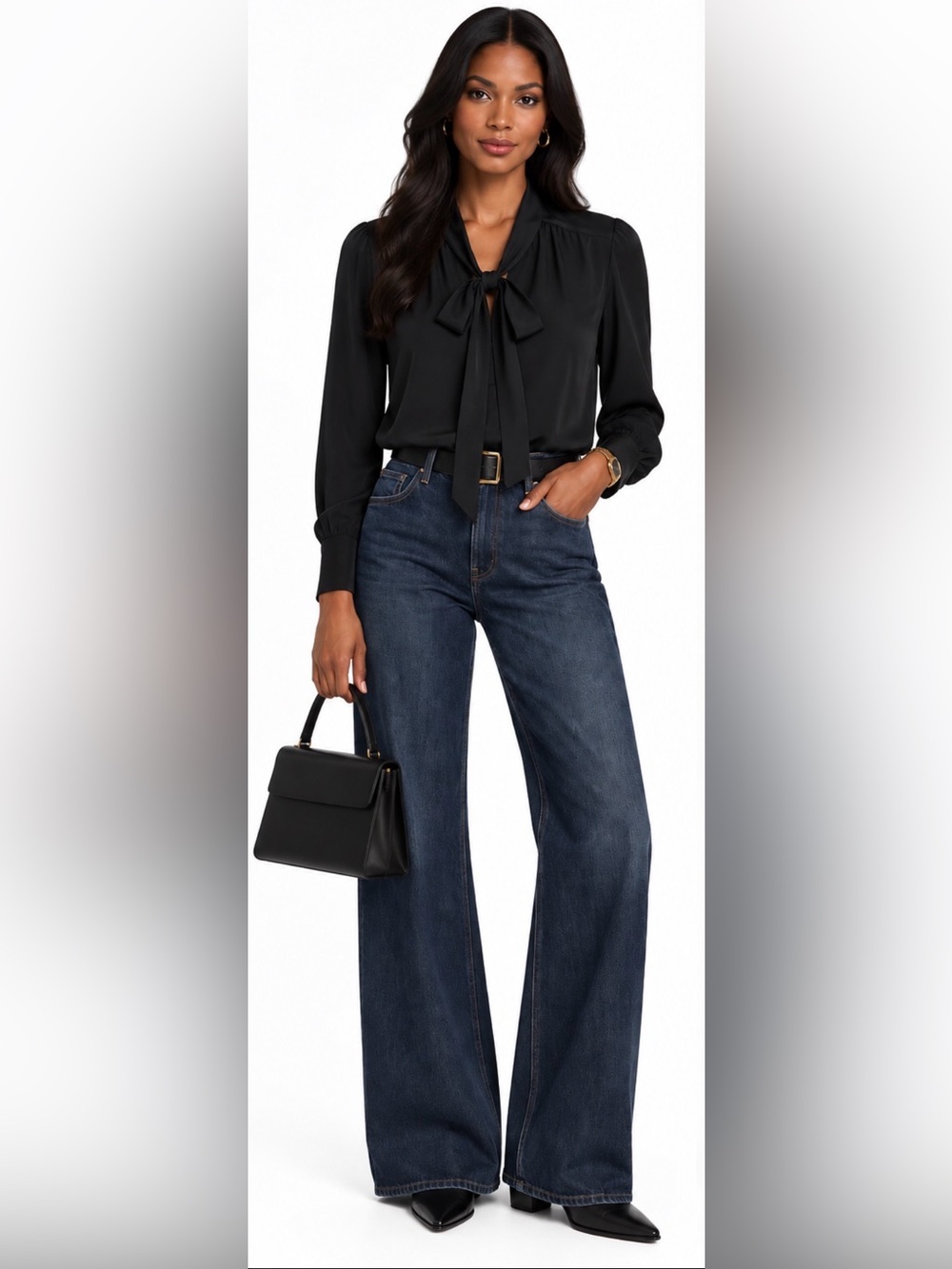 J.Crew Tie-neck top in crepe de chine in black